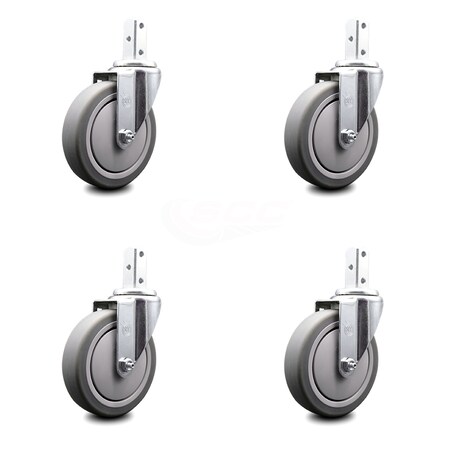 Service Caster 5 Inch Thermoplastic Rubber Wheel Swivel 3/4 Inch Square Stem Caster Set SCC SCC-SQ20S514-TPRB-34-4